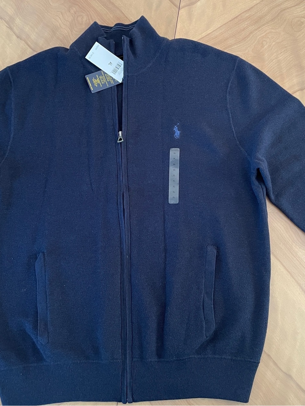 Ralph Lauren Navy Full-Zip Men’s Sweater with Pony Logo size XLarge    NWT